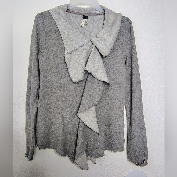 We The Free Gray Ebb & Flow Asymmetrical Ruffle Double Zip Up Jacket Sz L - Picture 6 of 15